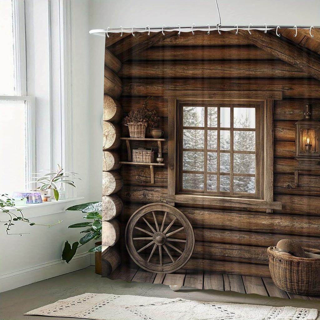 Design Of Windows In A Rural Cabin Washable Dirt-Resistant Shower Curtain Shower Head Waterproof Polyester Bath Curtain