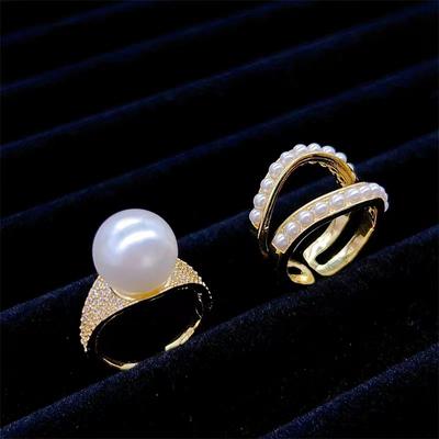 Barocker Retro-übertriebener Perlenring, zweiteiliges Set zur Eröffnung für Damen, trägt modische Persönlichkeit, trendiges Ringtemperament