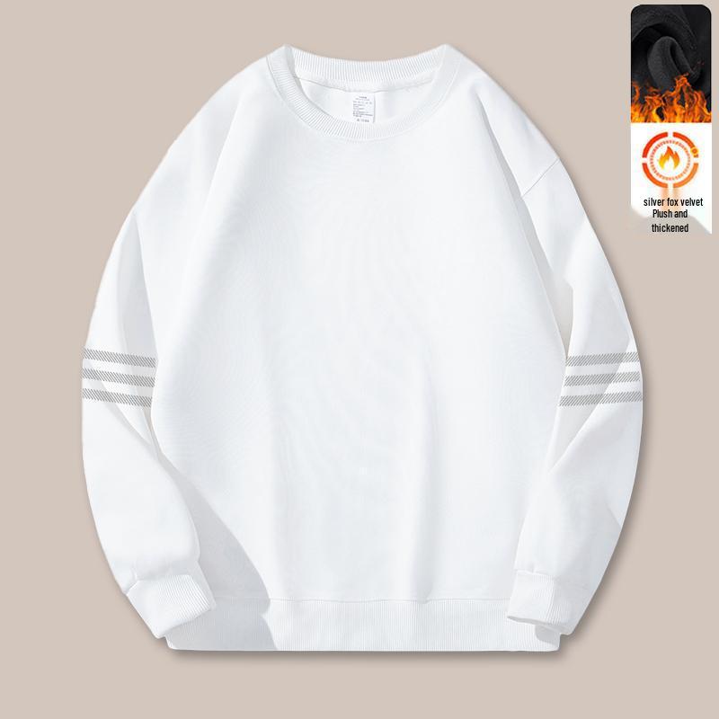 Men's Fleece-Lined Round Neck Sweatshirt: Autumn/Winter Casual Long Sleeve Pullover