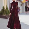 Dames Herfst en Winter Gouden Fluweel Hoge Hals Taille Rok Elegante Lange Jurk