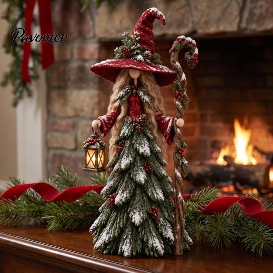 Decorative Figurines for Mantel Christmas Santa Claus/Snowman/Witch Figurine with Tree Skirt Design, Table Centerpiece Witch Collectibles Christmas,