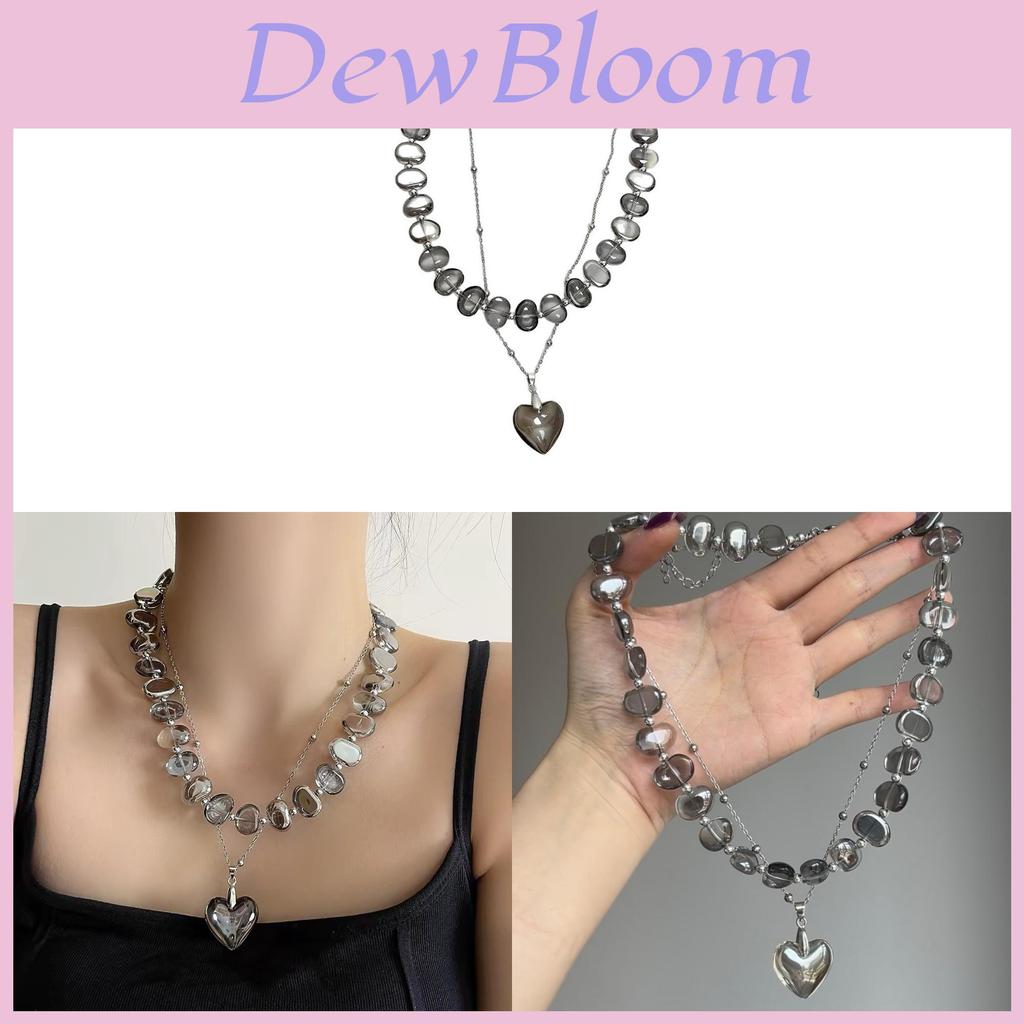 Waterdrop Crystal Beaded Necklace For Women Handmade Heart Pendant Double Layer Jewelry