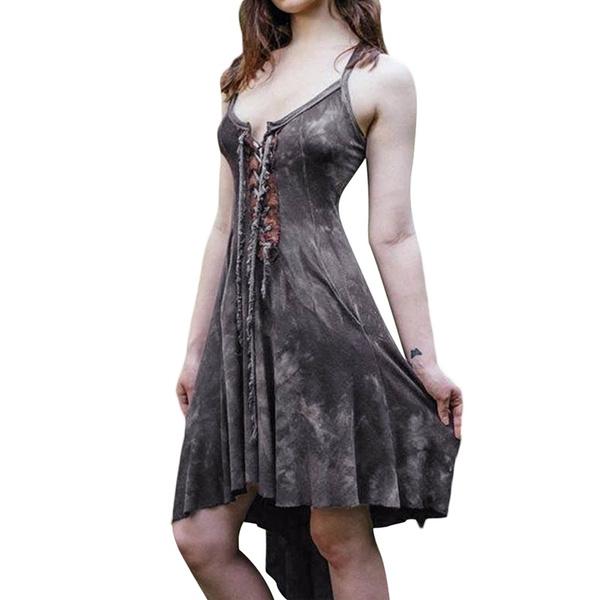 Abito da donna medievale rinascimentale vintage retrò etnico tribale misto artigianale con cinturino incrociato regolabile abito punk gotico con cinturino per spaghetti Halloween Cosplay