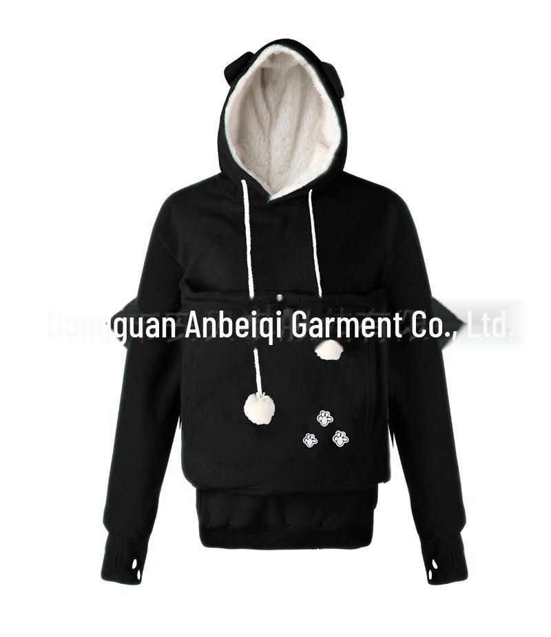 

Женская зимняя плюшевая толстовка с капюшоном «Кошка и собака» — уютная куртка-свитшот в европейском и американском стиле. XL чёрный