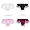 Low Waist Elastic Waistline Bowknot Decor U Convex Men Briefs Sexy Sweet Crochet Lace Stitch Nightclub Panties