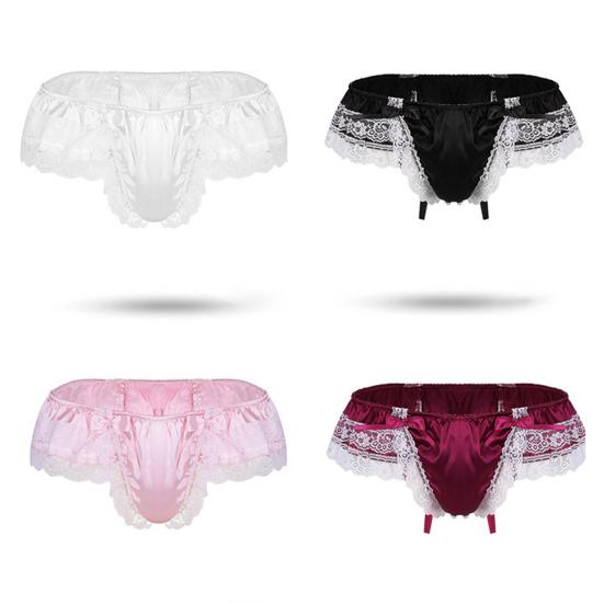 Low Waist Elastic Waistline Bowknot Decor U Convex Men Briefs Sexy Sweet Crochet Lace Stitch Nightclub Panties