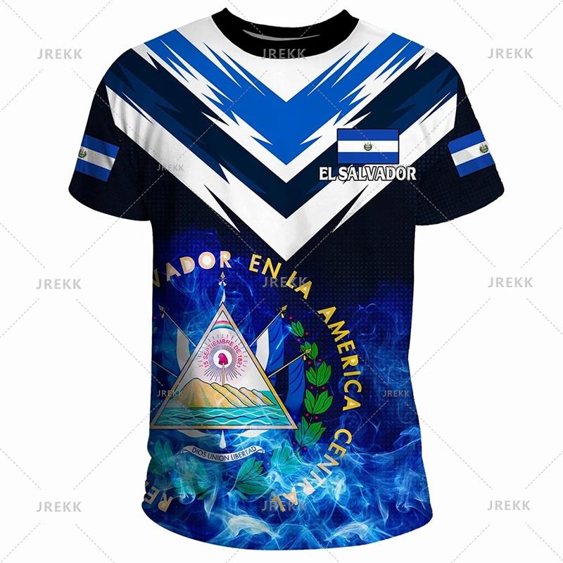 El Salvador Flag National Emblem 3D Print T Shirts Streetwear Harajuku Men Women Casual Sportswear O Neck Short Sleeve T-shirt