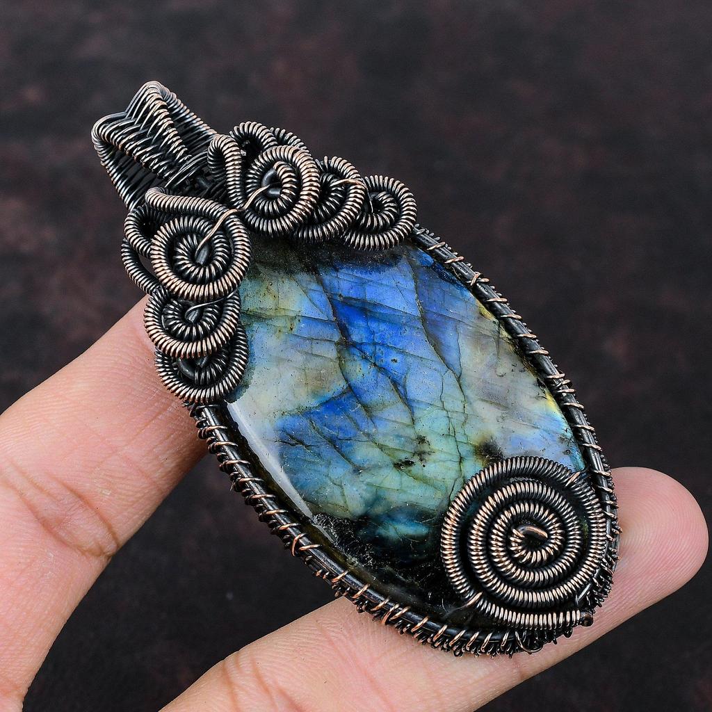 Labradorit Kupfer Anhänger Kupferdraht umwickelter Anhänger Edelsteinanhänger Labradorit Anhänger Schmuck Handgefertigter Kupferschmuck Jubiläumsgeschenk