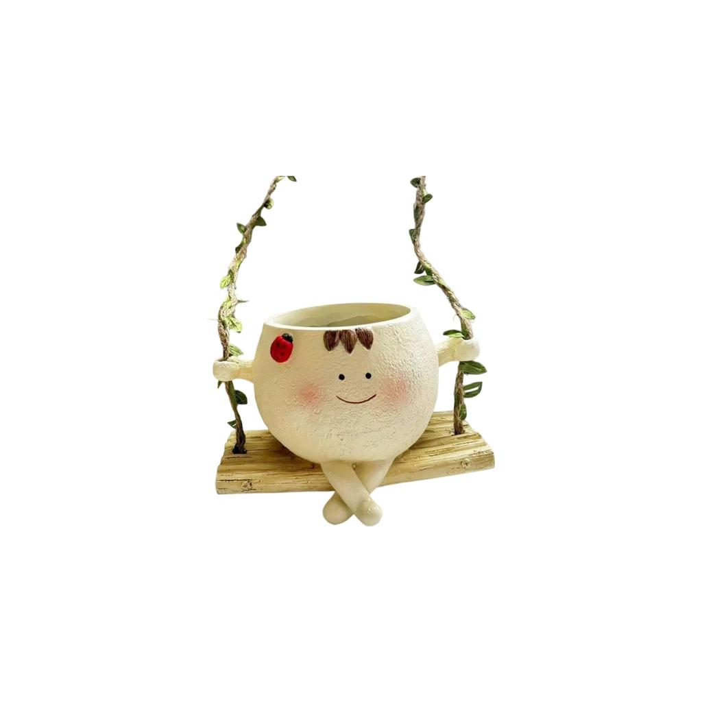 Creative Swing Hanging Flower Pot Ceramic Plant Holder for Indoor Outdoor Home Garden Decoration Unique Art Craft Pottery Planter