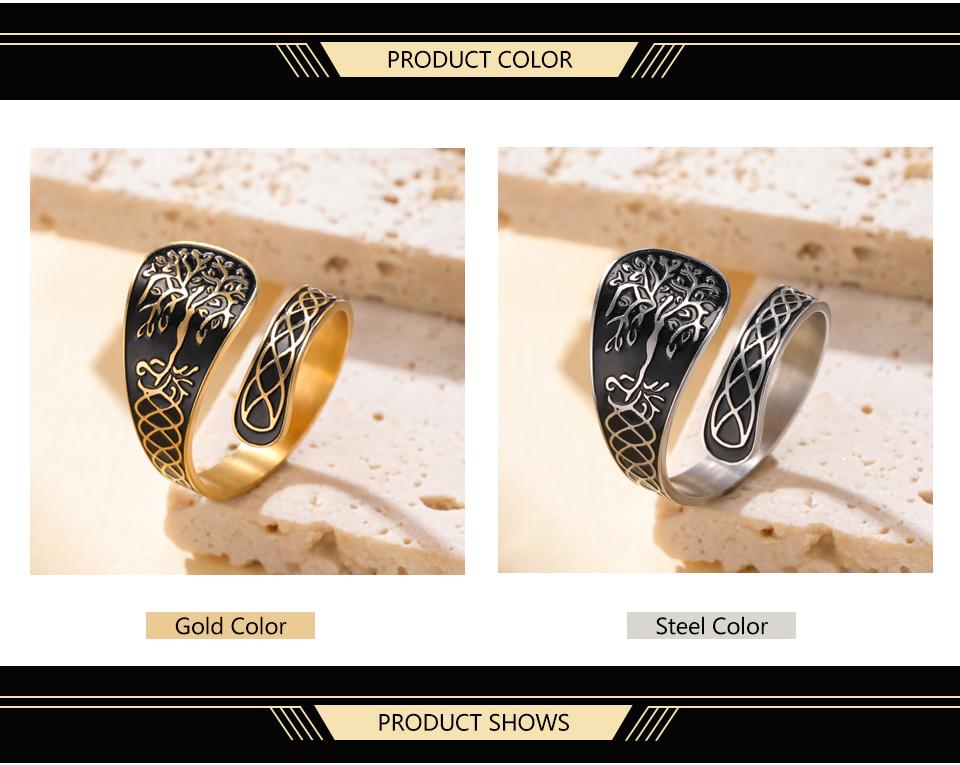 Dawapara Norse Yggdrasil Ring Tree of Life Adjustable Ring Celtics Knot Good Luck Symbol Stainless Steel Jewelry