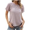 Comfortable Breathable Solid Color Short Sleeve Tops Women Casual Basic Round Neck Lace Stitching Fashion Tee