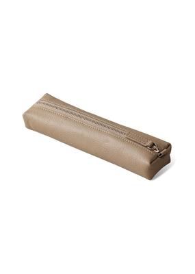 Soft Pencil Original Genuine Cowhide Large Soft YKK Zipper [LIB] Case, Water-Repellent Leather, Unisex, Capacity, (Sand Beige)