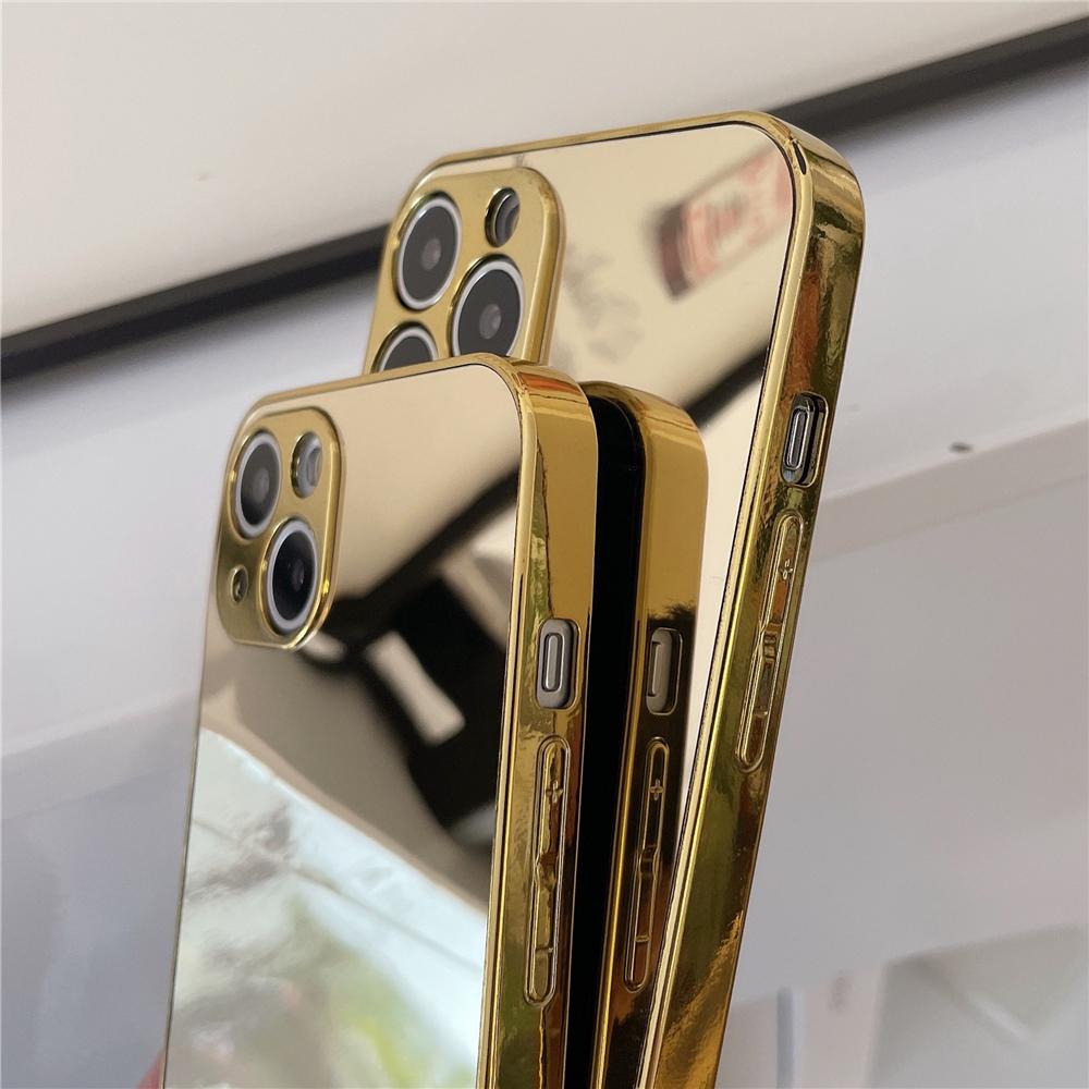 Luxury Plating Silver Golden Make Up Mirror Phone Case for iPhone 15 11 12 13 14 Pro Max X XR XS 7 8 Plus Hard Shockproof Cover