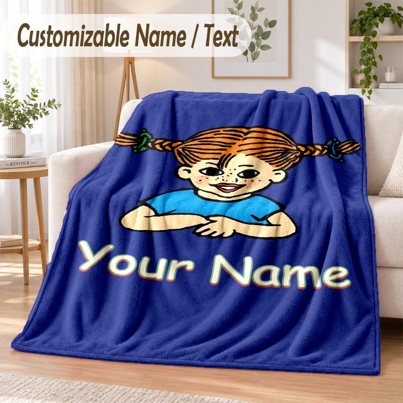 Pippi Longstocking Custom Name Flannel Throw Blanket Soft Warm for Sofa Bed Indoor Home Use