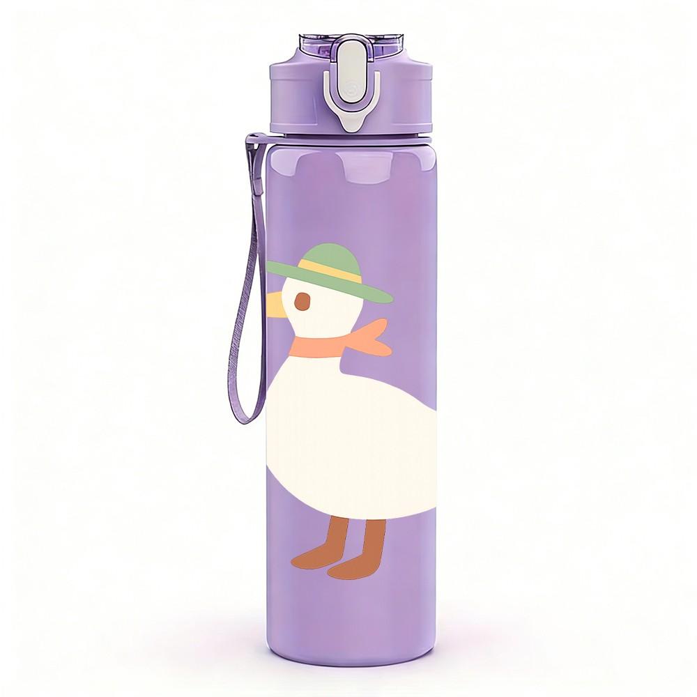 1PC Cartoon White Duck Figure 750ml Color Plastic Sports Water Bottle Leakproof Flip Straw Lid For Sports Office Home Use