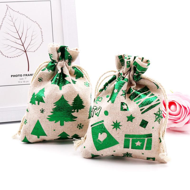 10x14/13x18cm Christmas Bronzing Cotton Bags Drawstrings Jewelry Gift Display Packing Bags Xmas Party Favor Candy Bags Daily