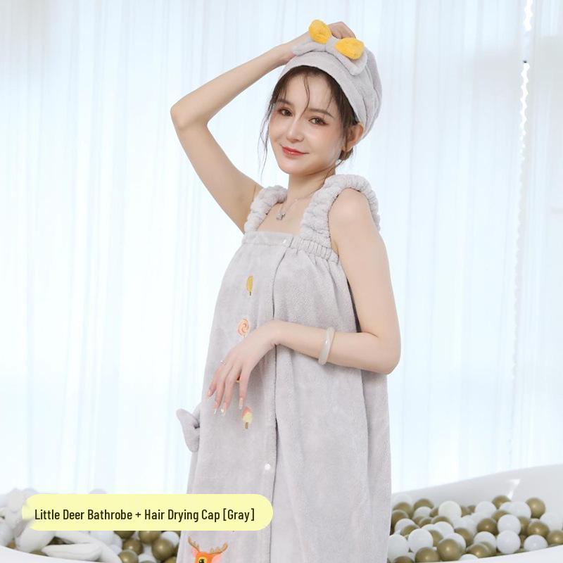 Women's Quick-Dry Coral Fleece Bathrobe - A-line Wearable Towel, Ideal for Home Use, Highly Absorbent, No Shedding, Summer Style.