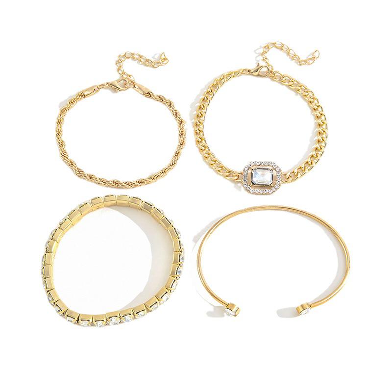 Women's European & American Style Twisted Chain Bangle Bracelet Set with Imitation Gemstone Accents