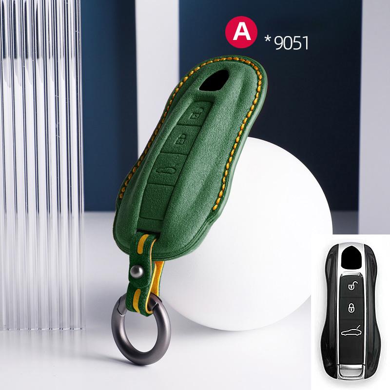 For Porsche Panamera Cayenne 971 911 9YA Macan Boxster Spyder Carrera Cayman 970 981 991 3 Buttons Suede Car Key Case Keychain