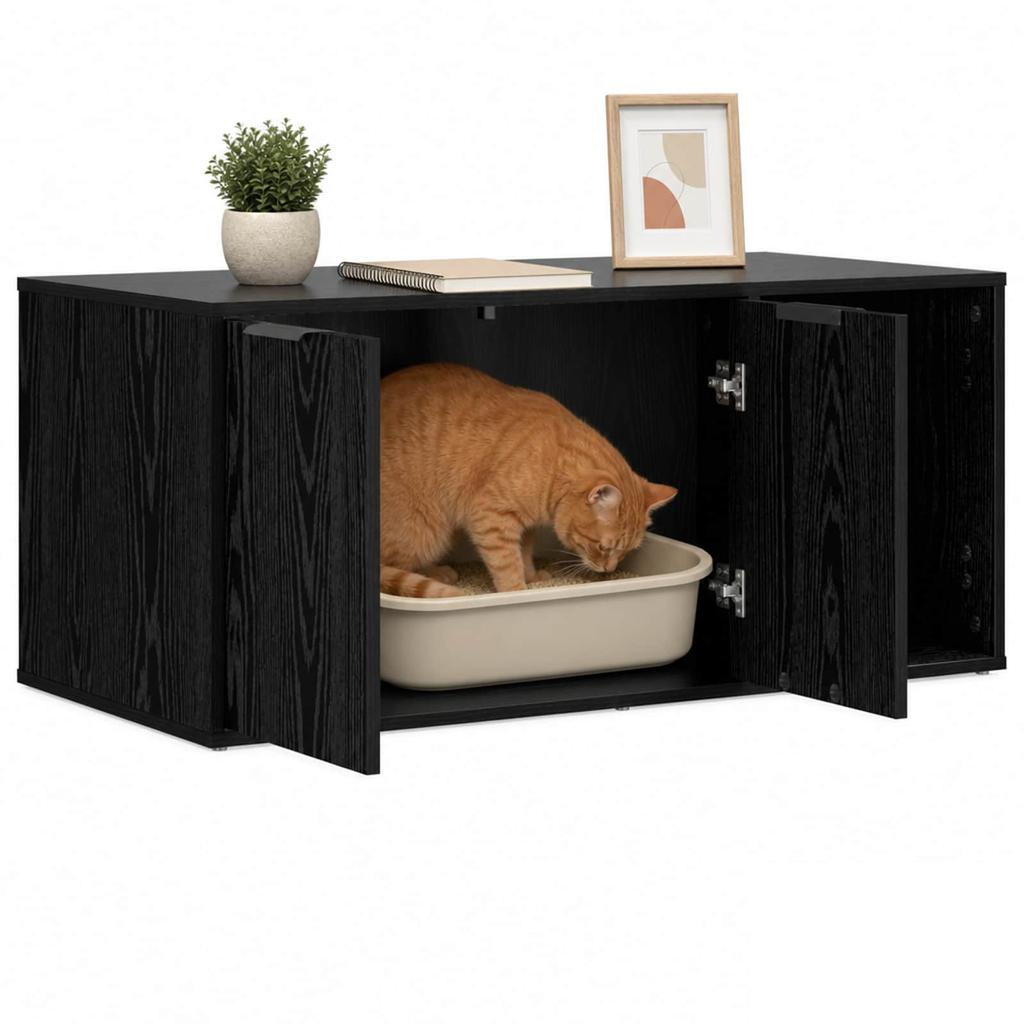 Cat Litter Box Furniture Black Oak Look 100 x 49 x 45 cm