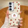 Cute Cherry Pattern TPU Leather Texture Slim Magnetic Case For Samsung S25 Ultra S24 FE S23 S22 S21 Wireless Charge Matte Shockproof Soft Phone Cover