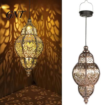 Vintage Metal Solar Lanterns Hanging Lights, Moroccan Style Waterproof Outdoor Lanterns, Lights Powered Garden Lighting for Yard Patio Decor