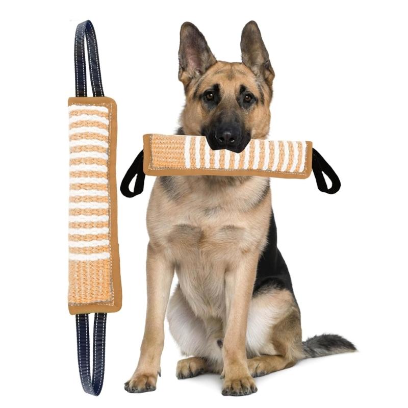 Dog Molar Toy with 2 Handles Tossing Teething Game Toy Reflective Pillow