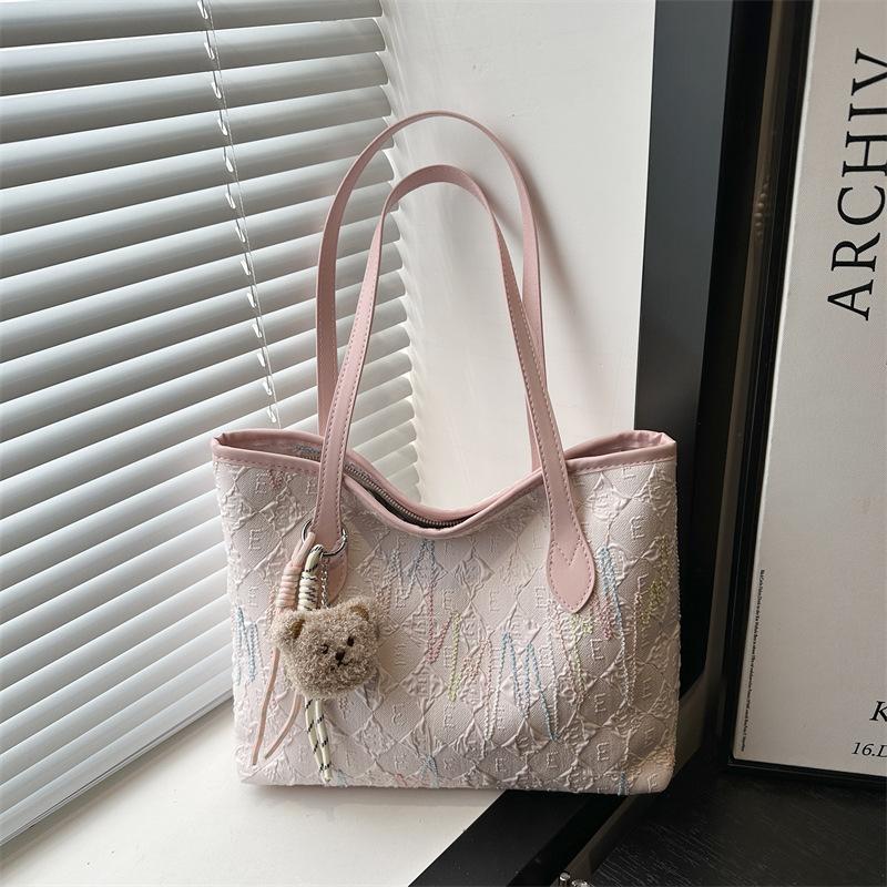 Large Capacity Student Class Cloth Bag Bag Women's New Shoulder Underarm Bag Striped Commuter Casual Tote Bag