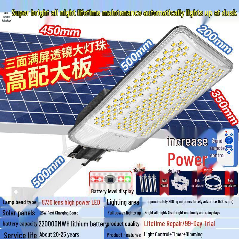 High-Power Outdoor Solar LED Street Light - Super Bright, Waterproof, Lightning-Protected for Courtyard & Doorway Use