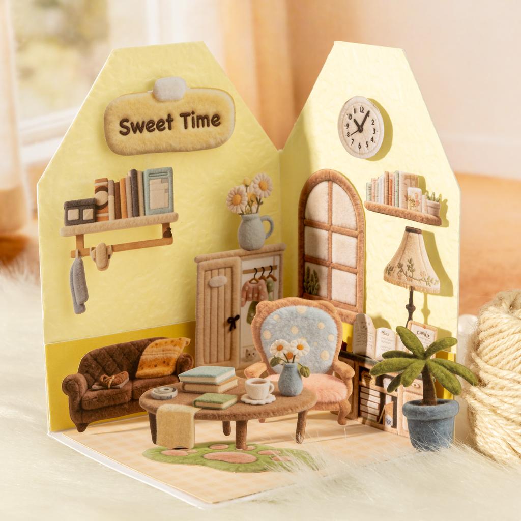 Plush House Series Kawaii Plush Cat Life Landscape Sticker Creative DIY Journal Material Collage Stationery