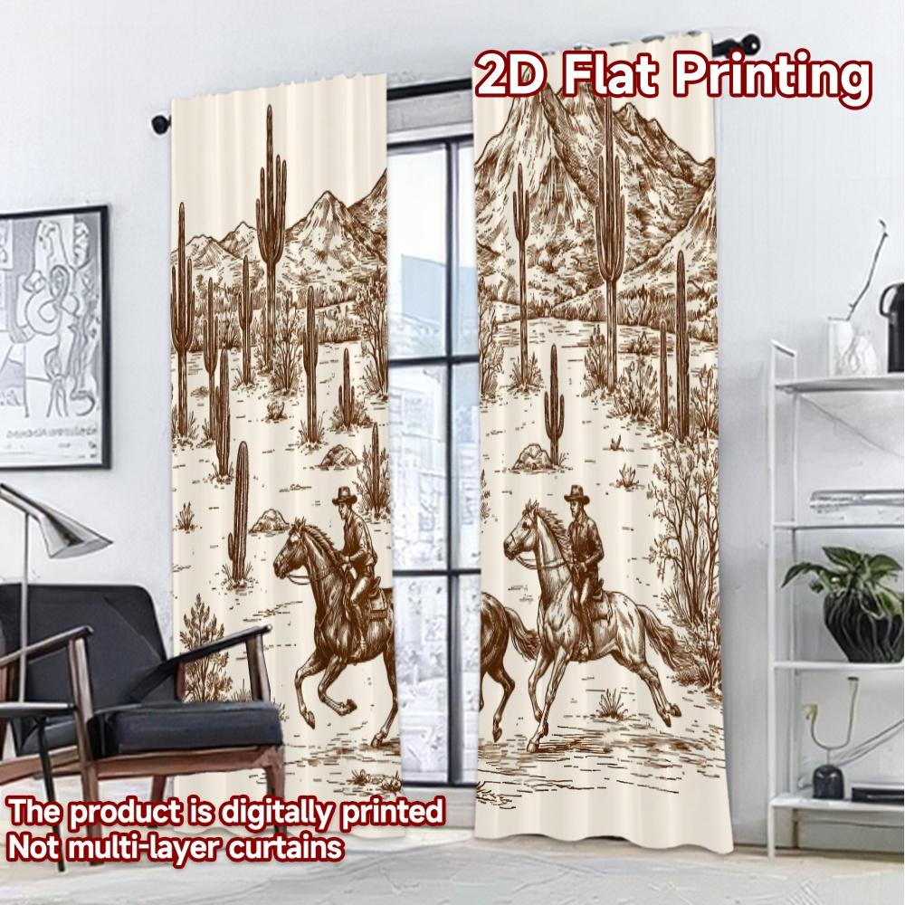 2D FLAT PRINTING 2pcs Curtains (Without Rod) Cowboys Riding in Desert Contemporary Popular Curtains Yarn Curtains Holiday