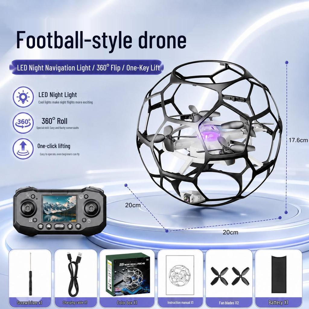 Spherical Four-Axis Camera Football Drone: Impact & Drop Resistant, Brushless, Safe Toy Gift