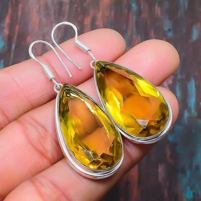 Affascinante orecchino di gioielli in argento sterling 925 fatto a mano con pietra preziosa citrina