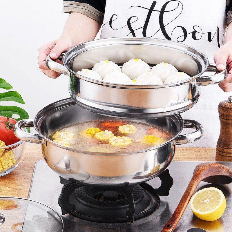 Stainless Steel Double-Ear Two-Layer Steamer Pot for Induction and Soup