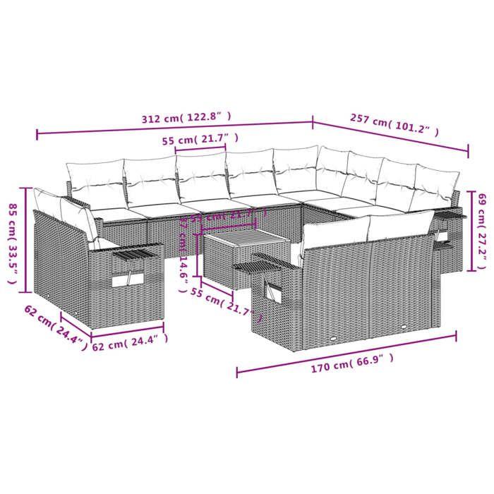 VidaXL Garden Lounge Set with Cushions 13 Pcs, Patio Sofas, Patio Furniture Set, Outdoor Furniture, Grey 3224835