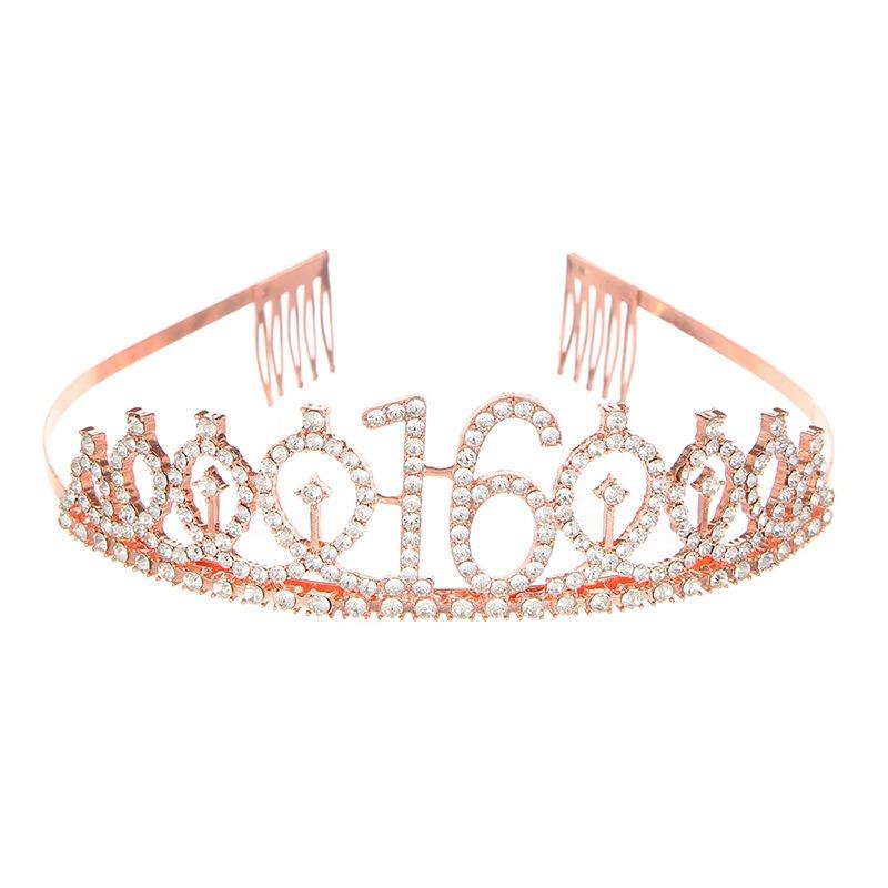 16th Birthday Crown Headband Rhinestone Digital Crown Headband Hair Accessories Birthday Party Supplies