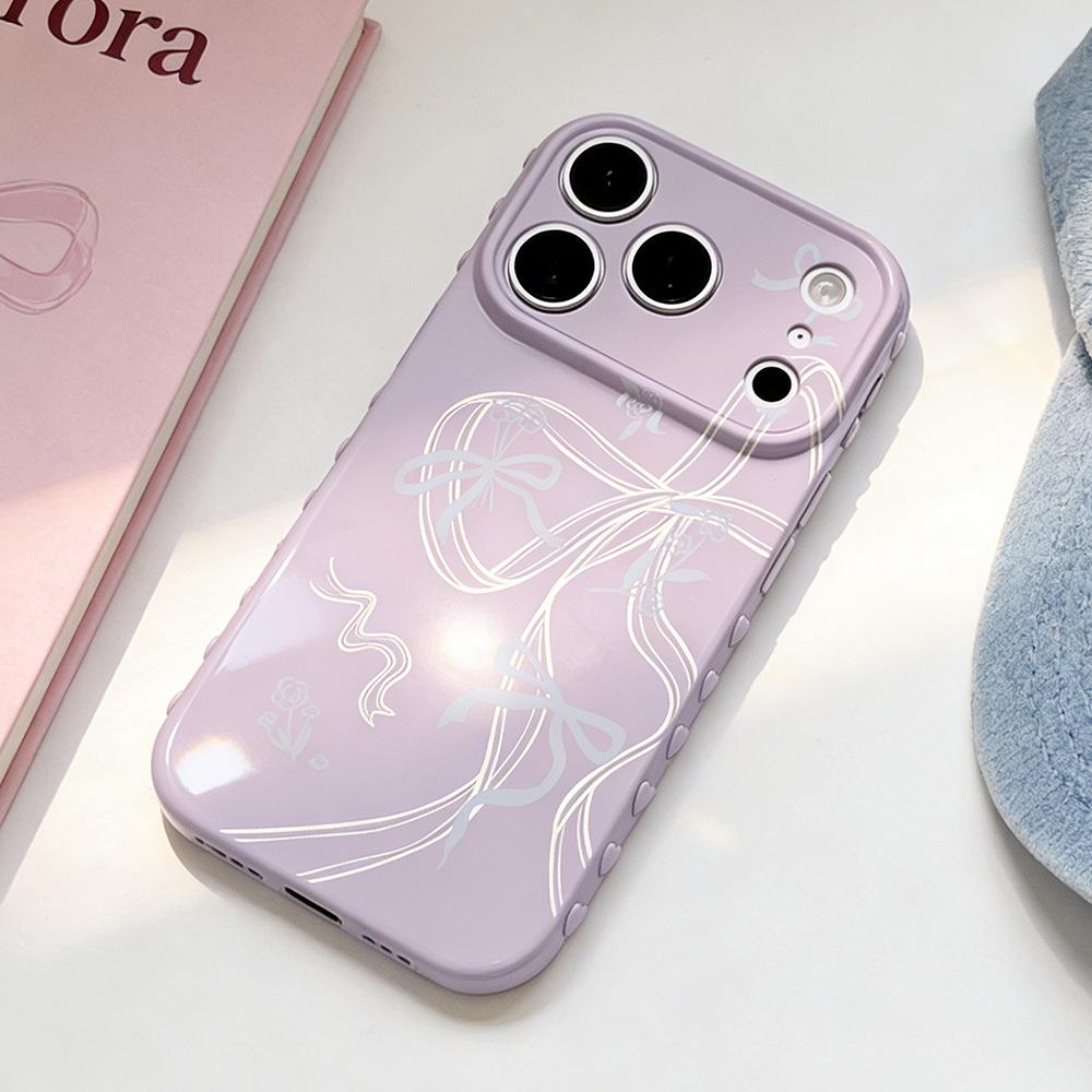 

Purple & White Bow iPhone 17/17 Pro Drop-Resistant Case, Compatible with Apple 16/15/14 Models iPhone 12 Pro