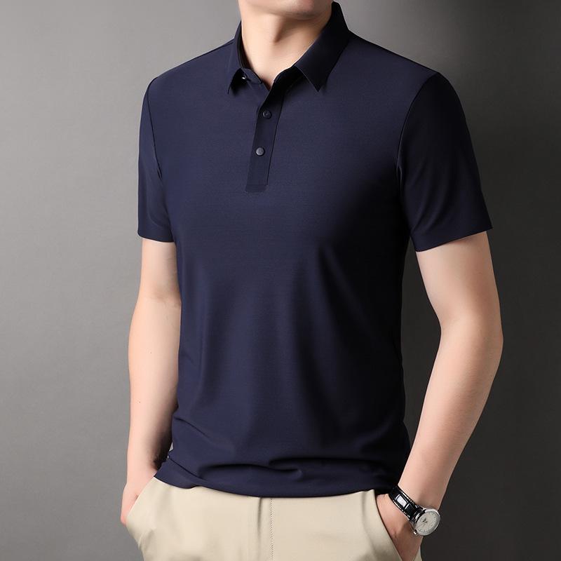 Men's Ice Silk Seamless Polo Shirt - Summer Short-Sleeve Casual Solid Color Design