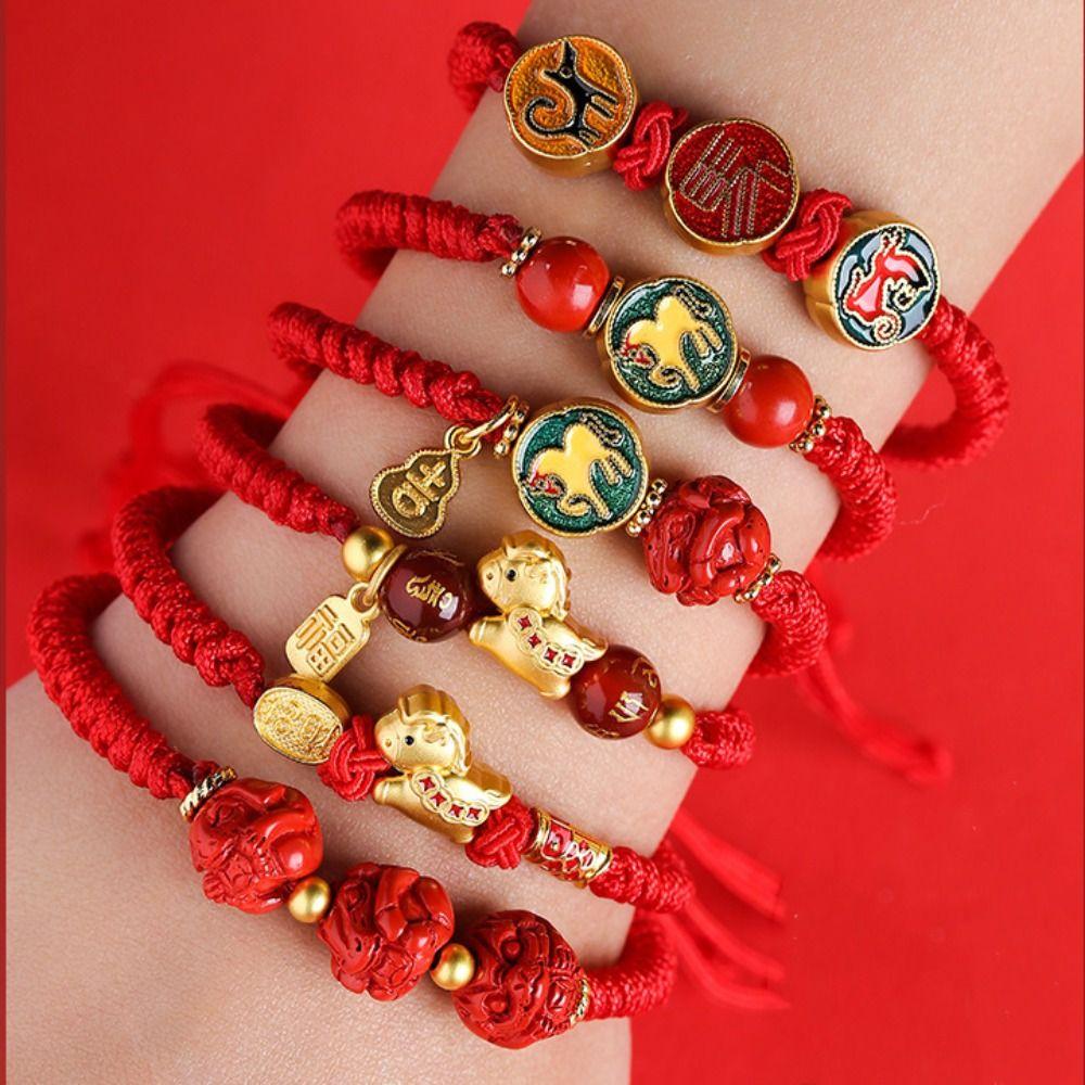 Calabash Good Lucky Bracelet Hand-woven Chinese Red Handrope Zodiac Horse Bracelet  Decoration