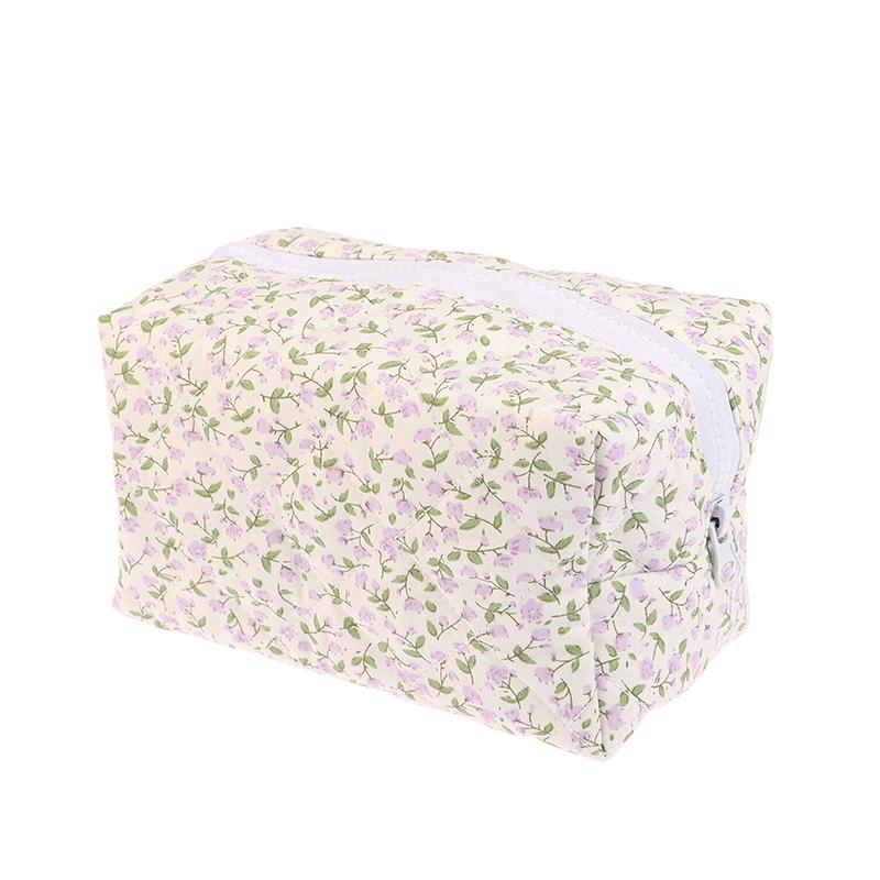 Floral Puffy Quilted Large Makeup Bag Flower Printed Cosmetic Pouch Toiletry Travel Bag Pencil Case Accessory
