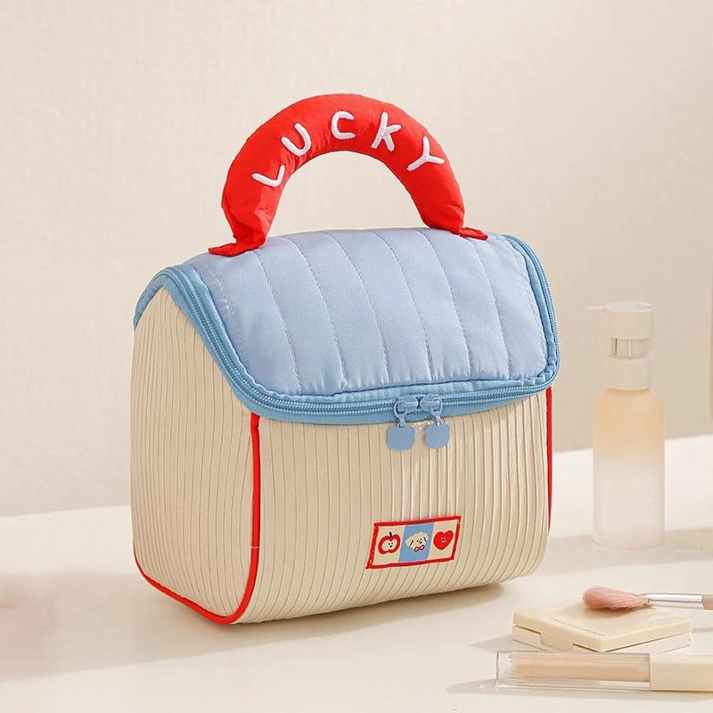 1Pcs Large Capacity Portable Handbag Cute Cottage Style Travel Cosmetic Bag Women Girls Skincare Wash Storage Toiletry Bag