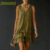 Moda Estate Primavera Colore Solido Stampa Senza Maniche Scollo a V Abiti Casual Design Unico