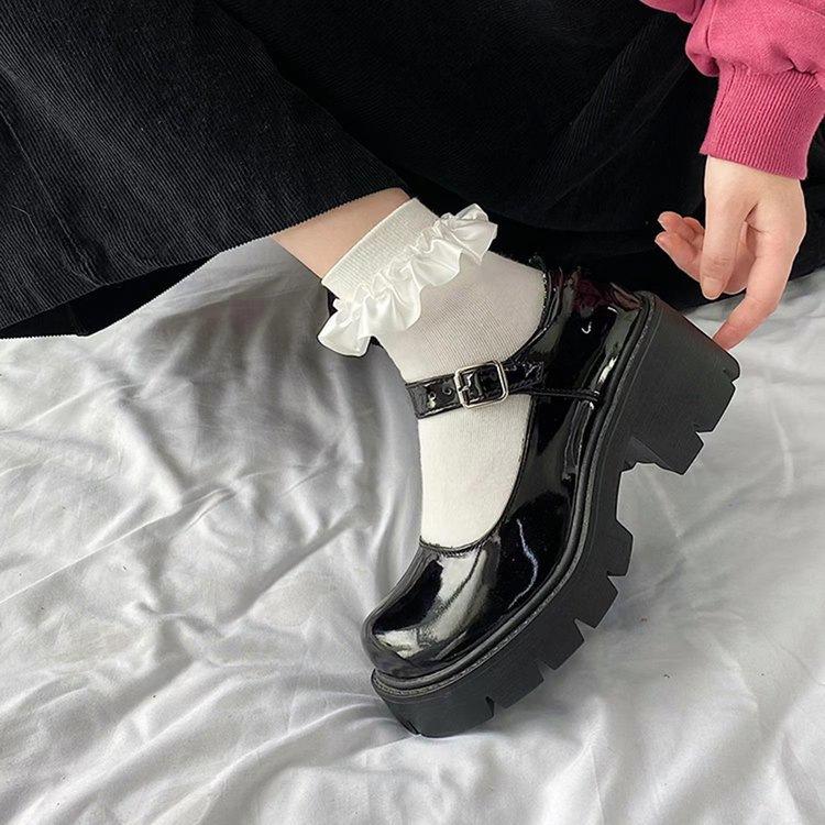 Round Head Small Leather Shoes Spring British Style Small Fragrant Style Japanese Jk Uniform Thick Sole One-word Buckle Mary Jane Shoes Single Shoes