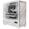 Gabinete de PC ANTEC FLUX PRO Branco: Um gabinete de PC totalmente refrigerado com painéis de madeira e vidro temperado.
