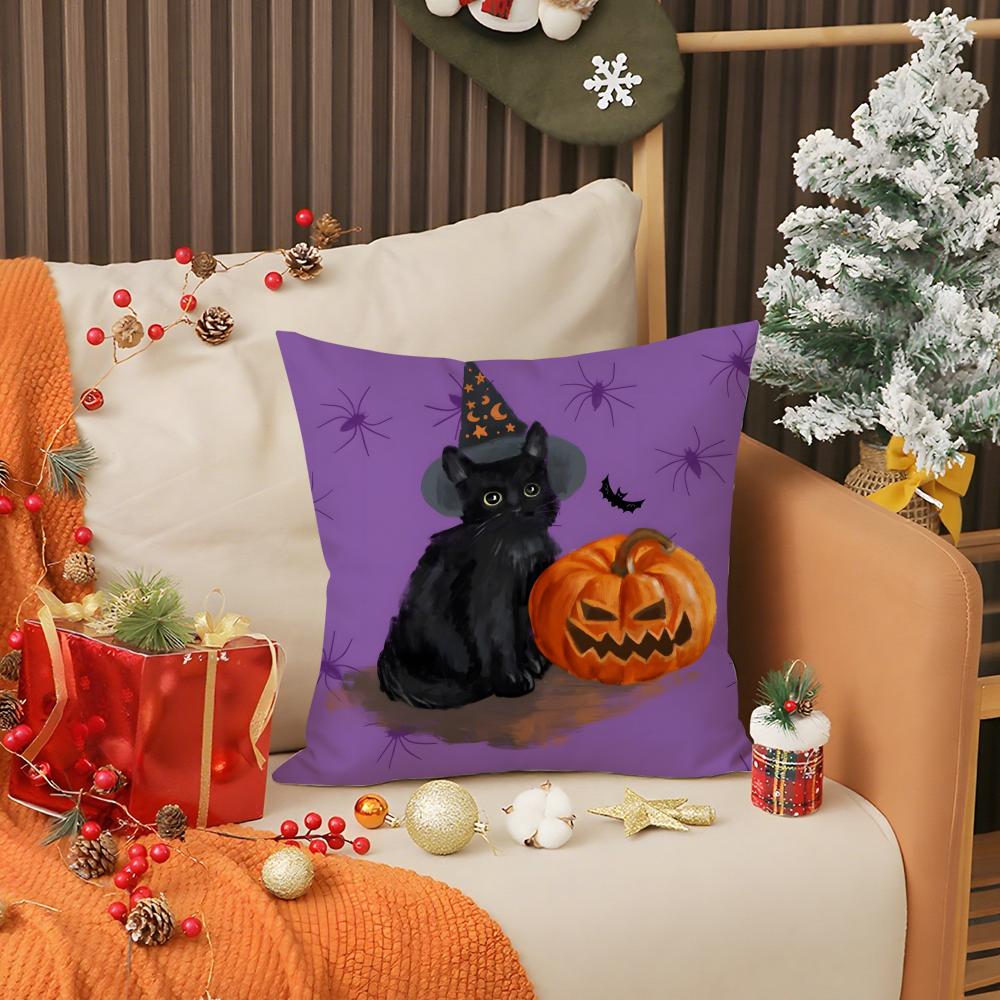 Halloween Cartoon Cute Purple Cat Pillow Case Printing Pillowcase Living Room Sofa Cushion Cover Bedroom Room Decor
