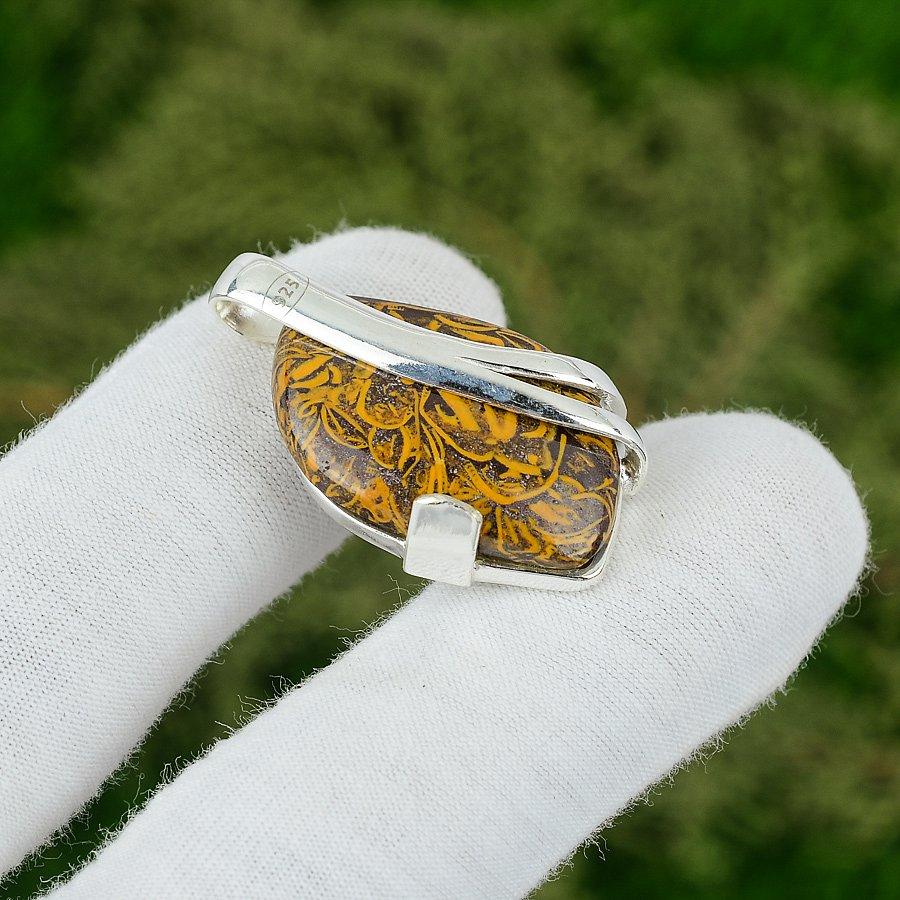 925 Sterling Silver Marium Jasper Stone Unique Bezel Anniversary Pendant Jewelry