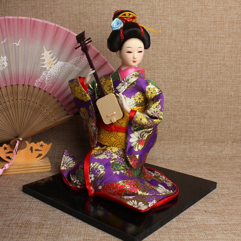 Japanese Kimono Geisha Doll Silk Figure Sitting Posture Style 14inch Japanese Cuisine Decoration Hotel Supplies New Year Gift