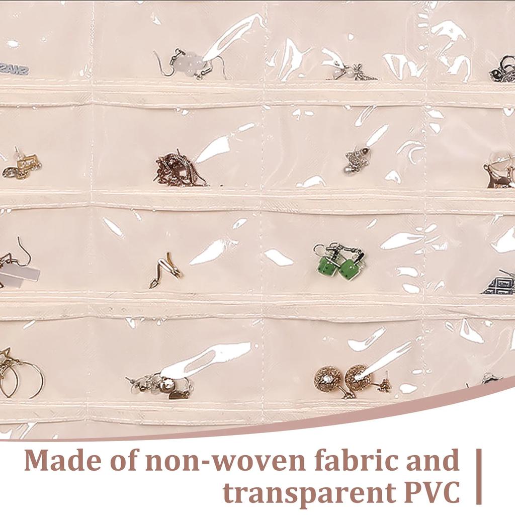 2Pcs Large Pockets Double-sided Hanging Jewelry Display Storage Bag Portable Necklace Holder Foldable Ring Earring Bracelet Bag