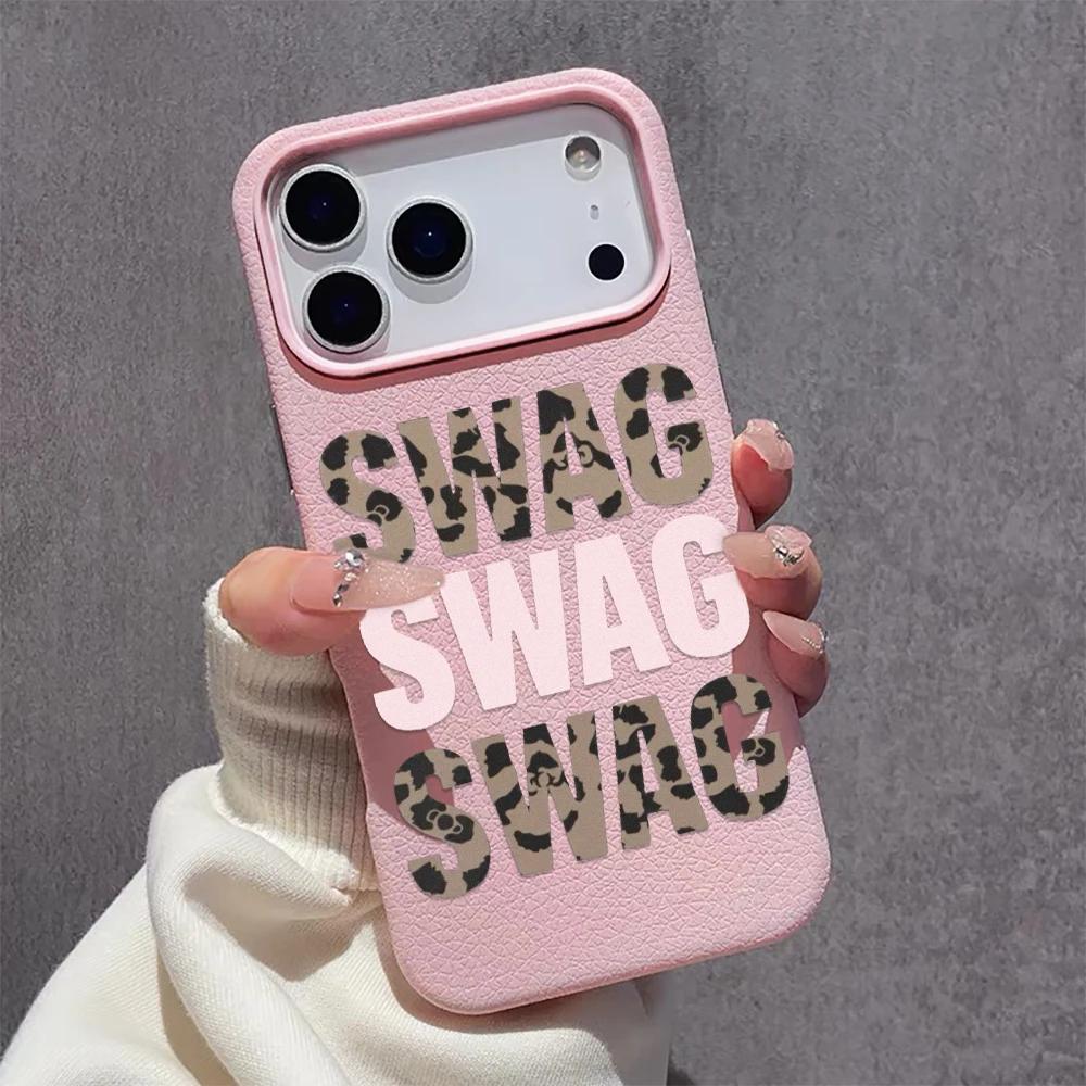 Fashion Leopard Print Swag Creative Letters Lychee Grain Phone Case for iPhone 17 AIR 16 15 14 13 12 11 PRO MAX PLUS Y2K Cover