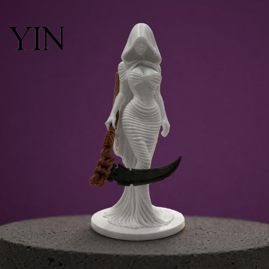 Gothic Grim Reaper Figurine 3D Printed Hooded Woman Statue, Figurine, Dark Theme Ornament Halloween Party Decoration for Home Office Desk Shelf Scary